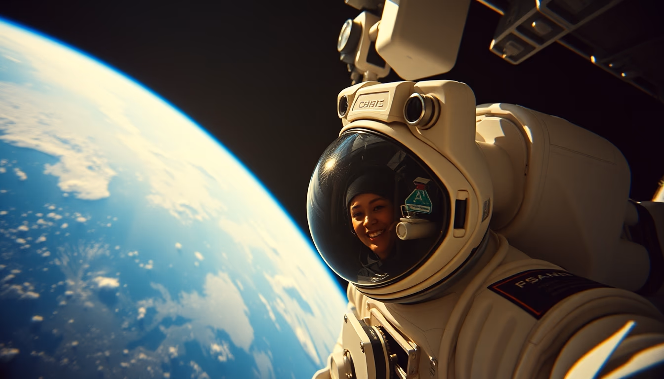 space station orbit earth in editorial style