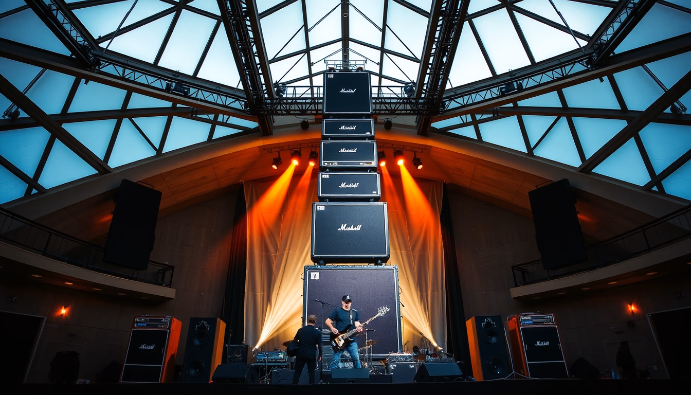 speaker stack rock concert in editorial style