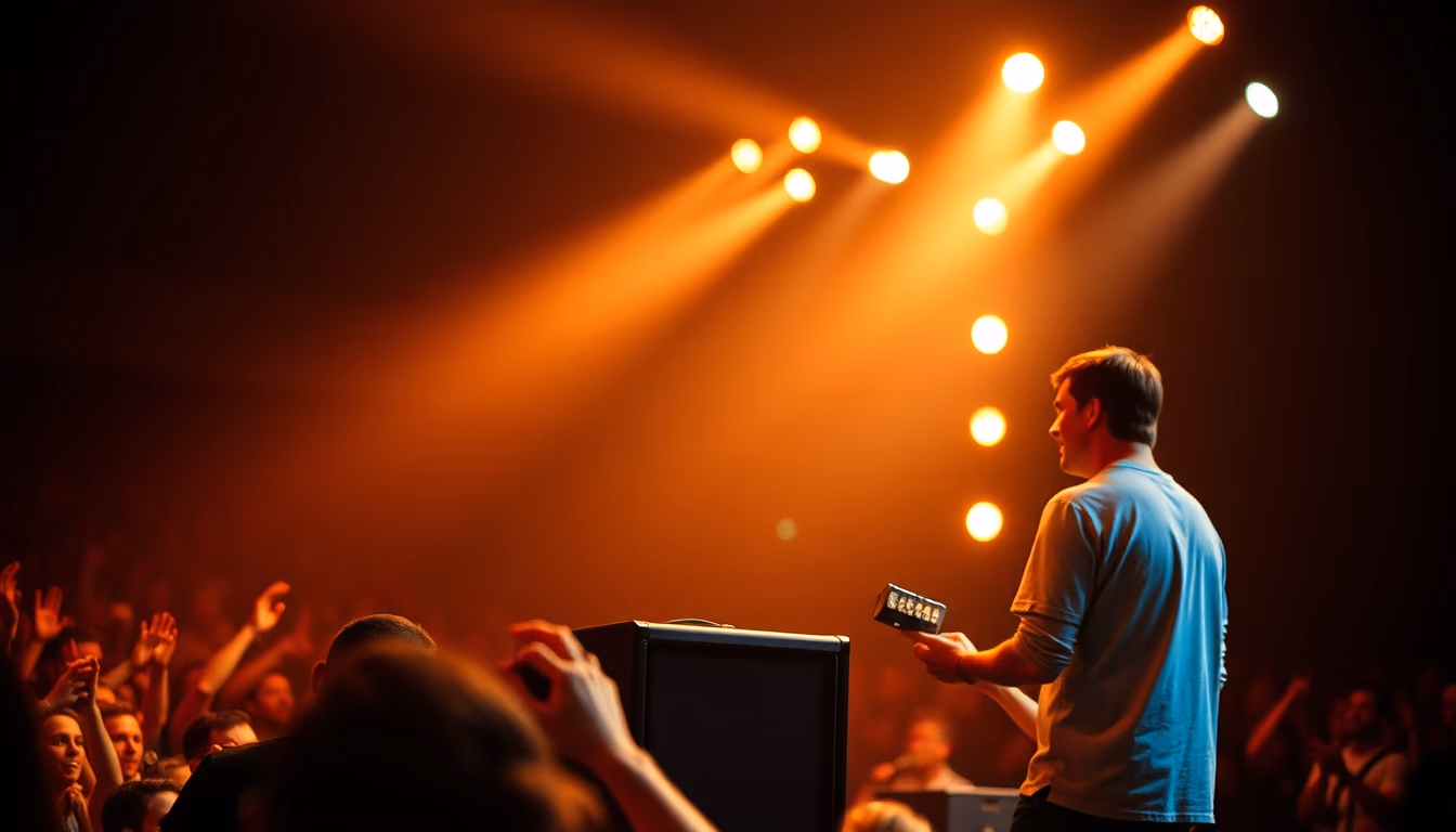 speaker stack rock concert in editorial style