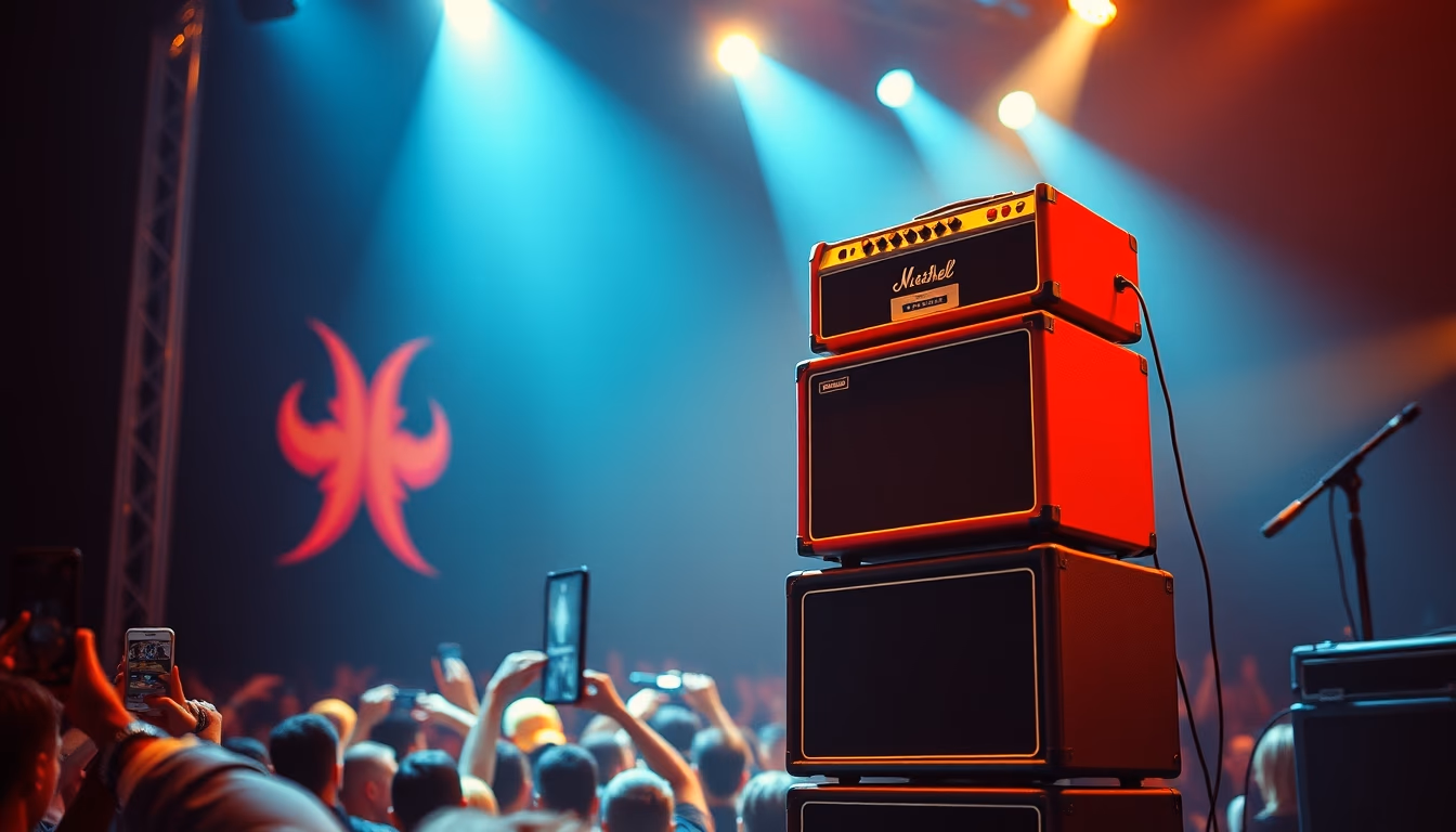 speaker stack rock concert in editorial style