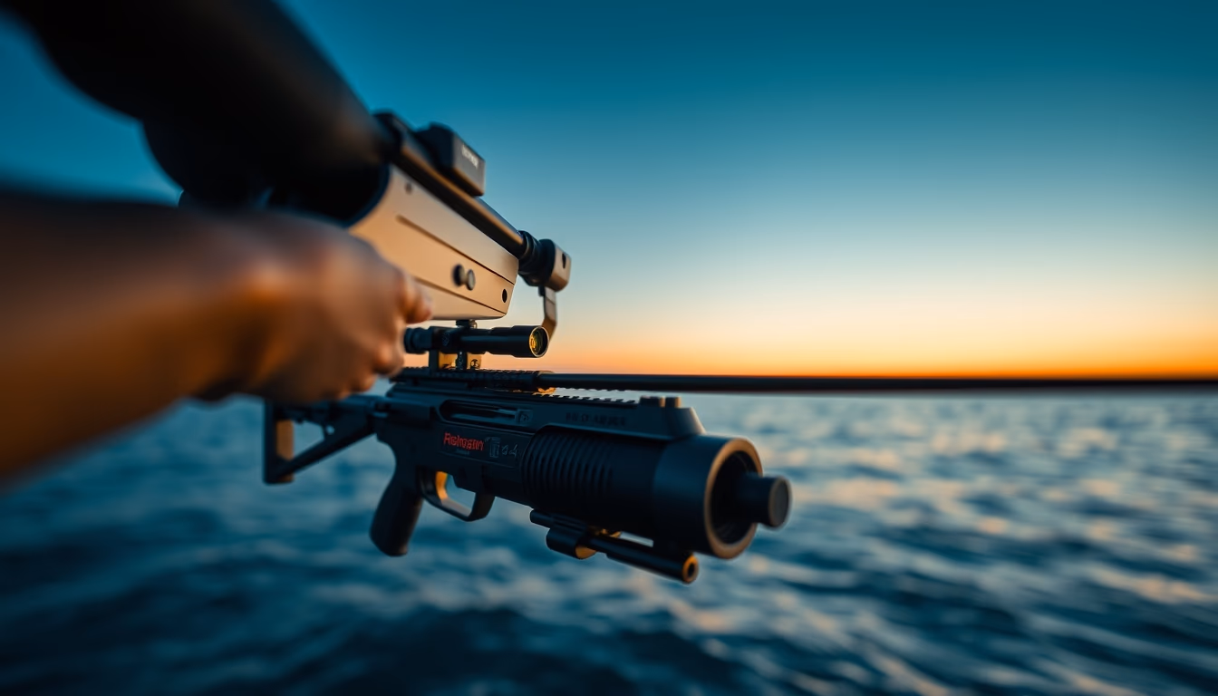 spear fishing gun in editorial style