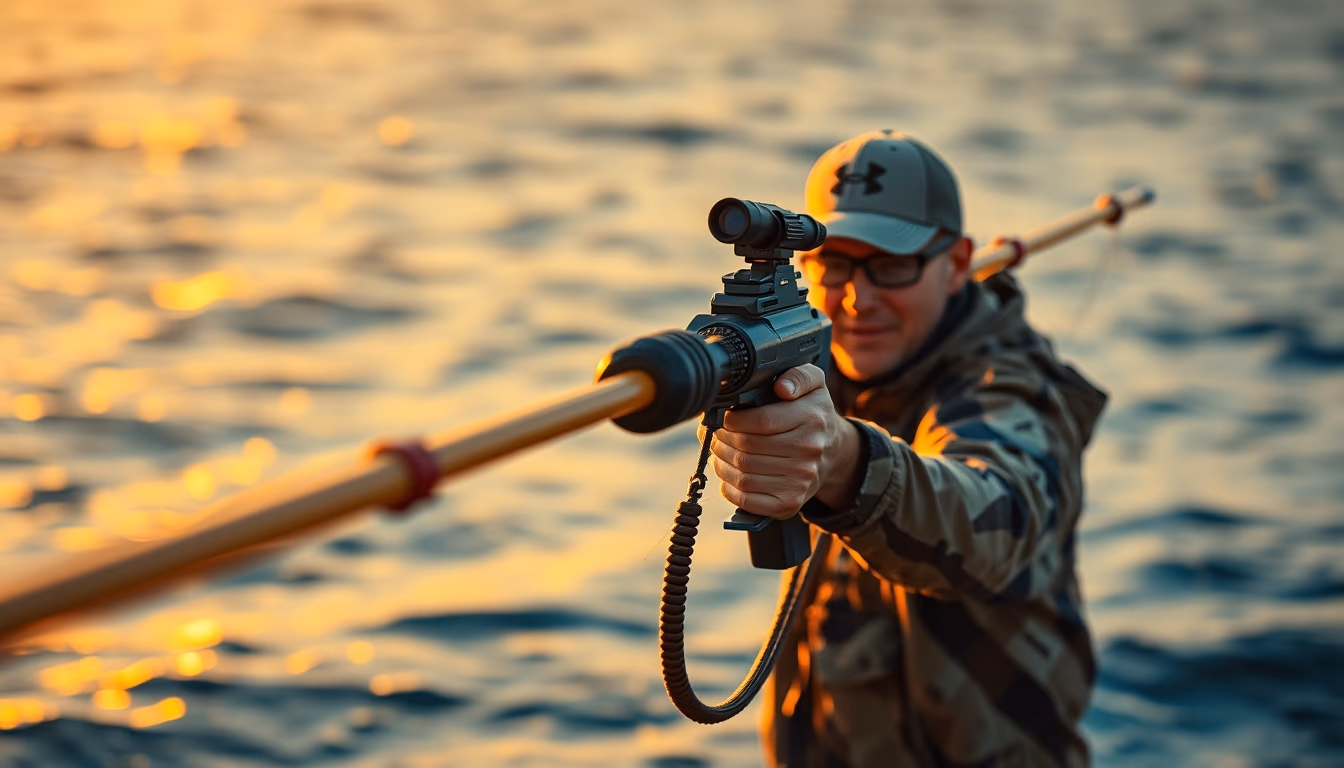 spear fishing gun in editorial style