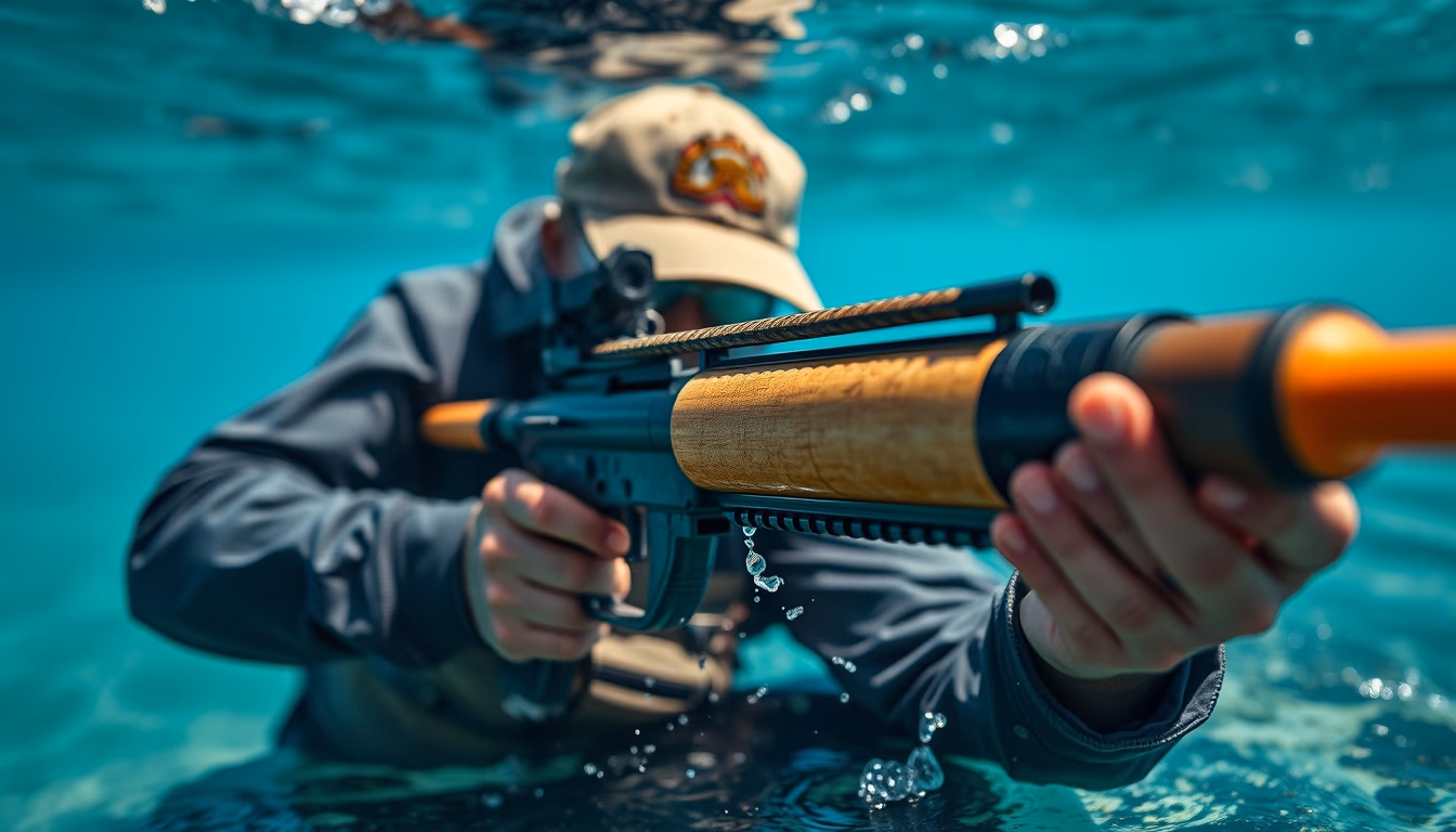 spear fishing gun in editorial style