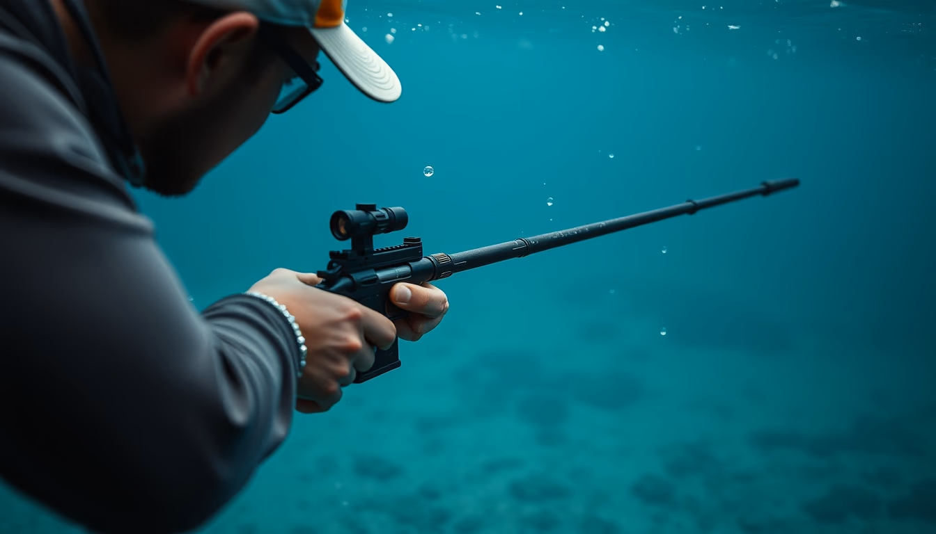 spear fishing gun in editorial style