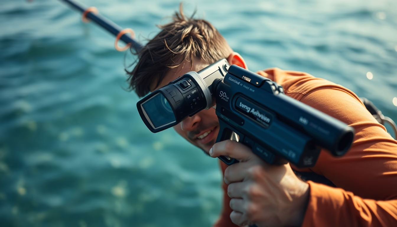 spear fishing gun in editorial style