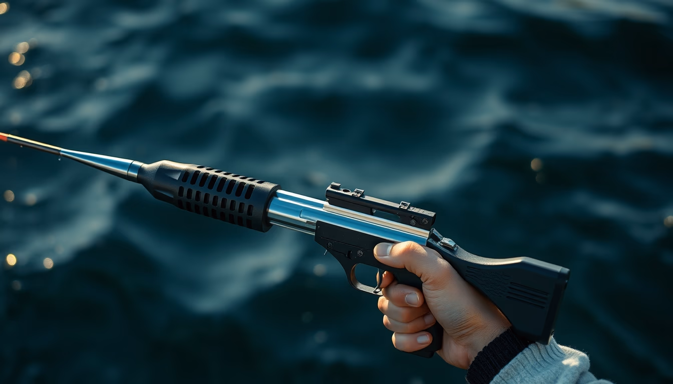 spear fishing gun in editorial style