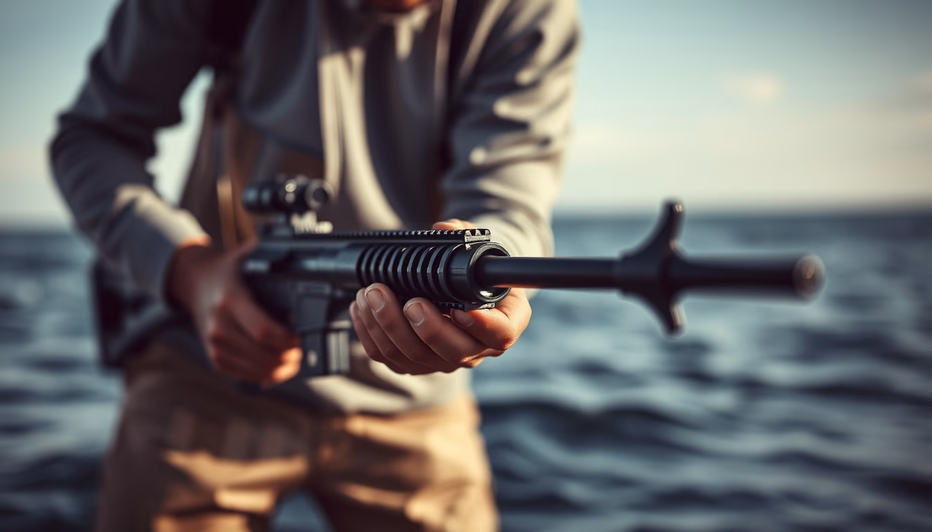 spear fishing gun in editorial style