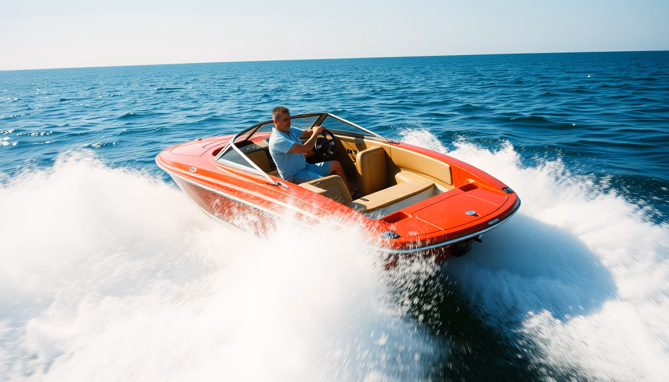 Speedboat racing wave em estilo editorial