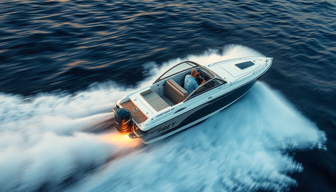 speedboat racing wave in editorial style