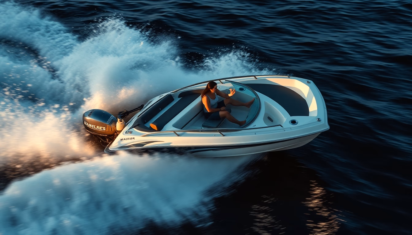speedboat racing wave in editorial style