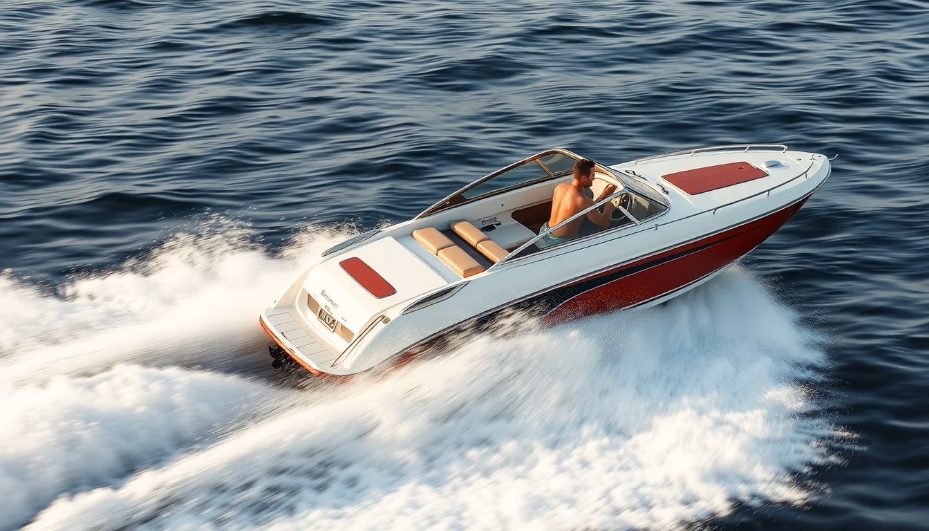 speedboat racing wave in editorial style