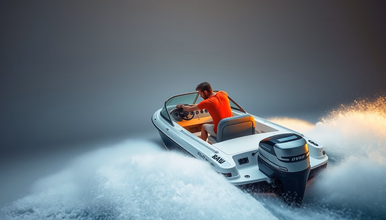 speedboat racing wave in editorial style