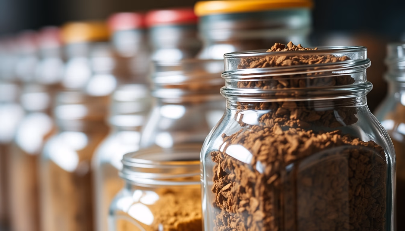 spices in glass jars row in editorial style