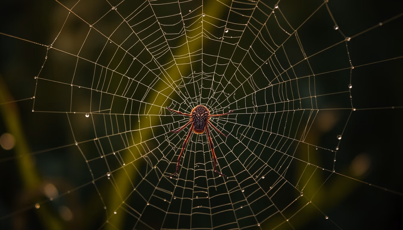 spider web morning dew in editorial style