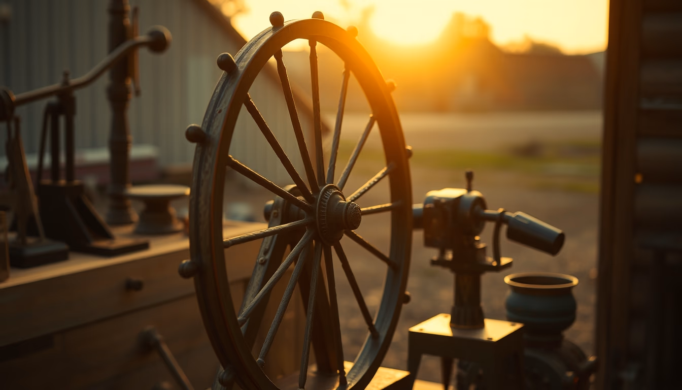 spinning wheel antique in editorial style