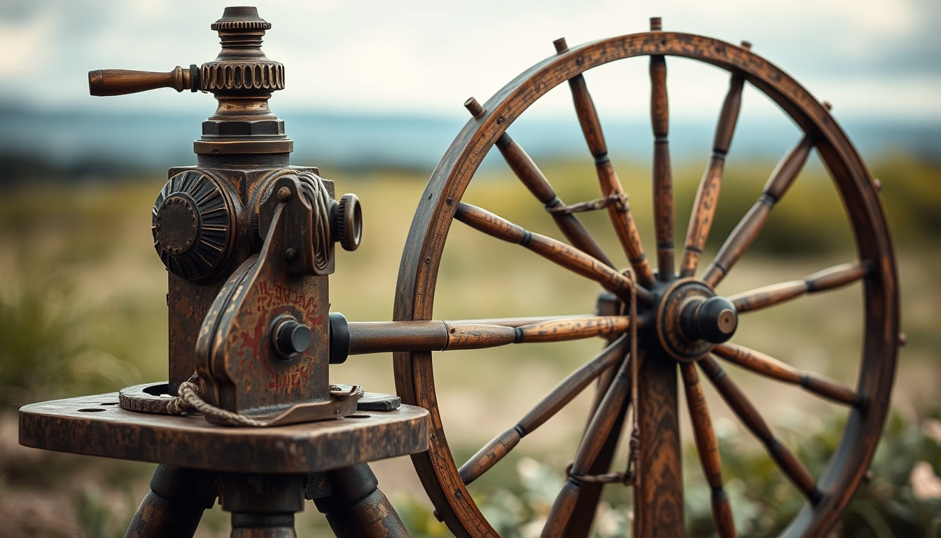 spinning wheel antique in editorial style