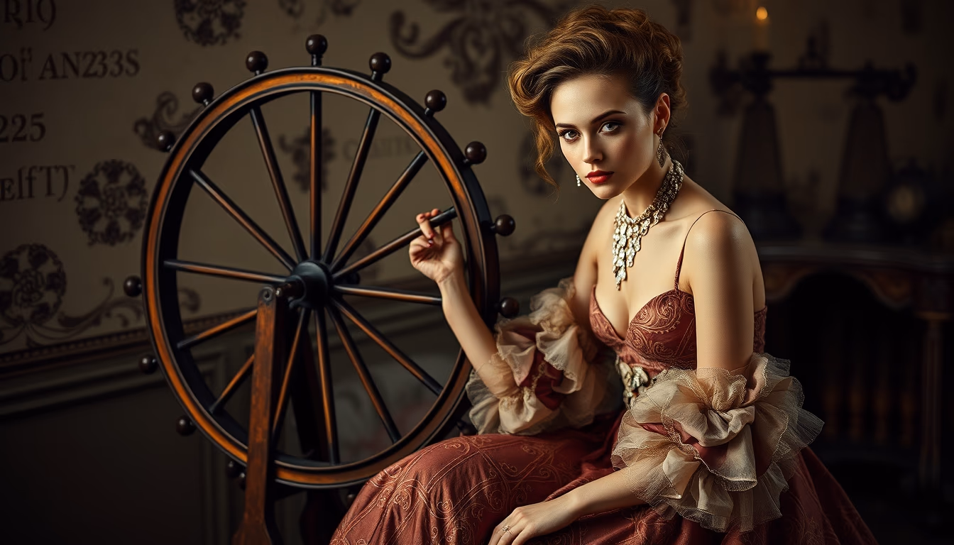 spinning wheel antique in editorial style