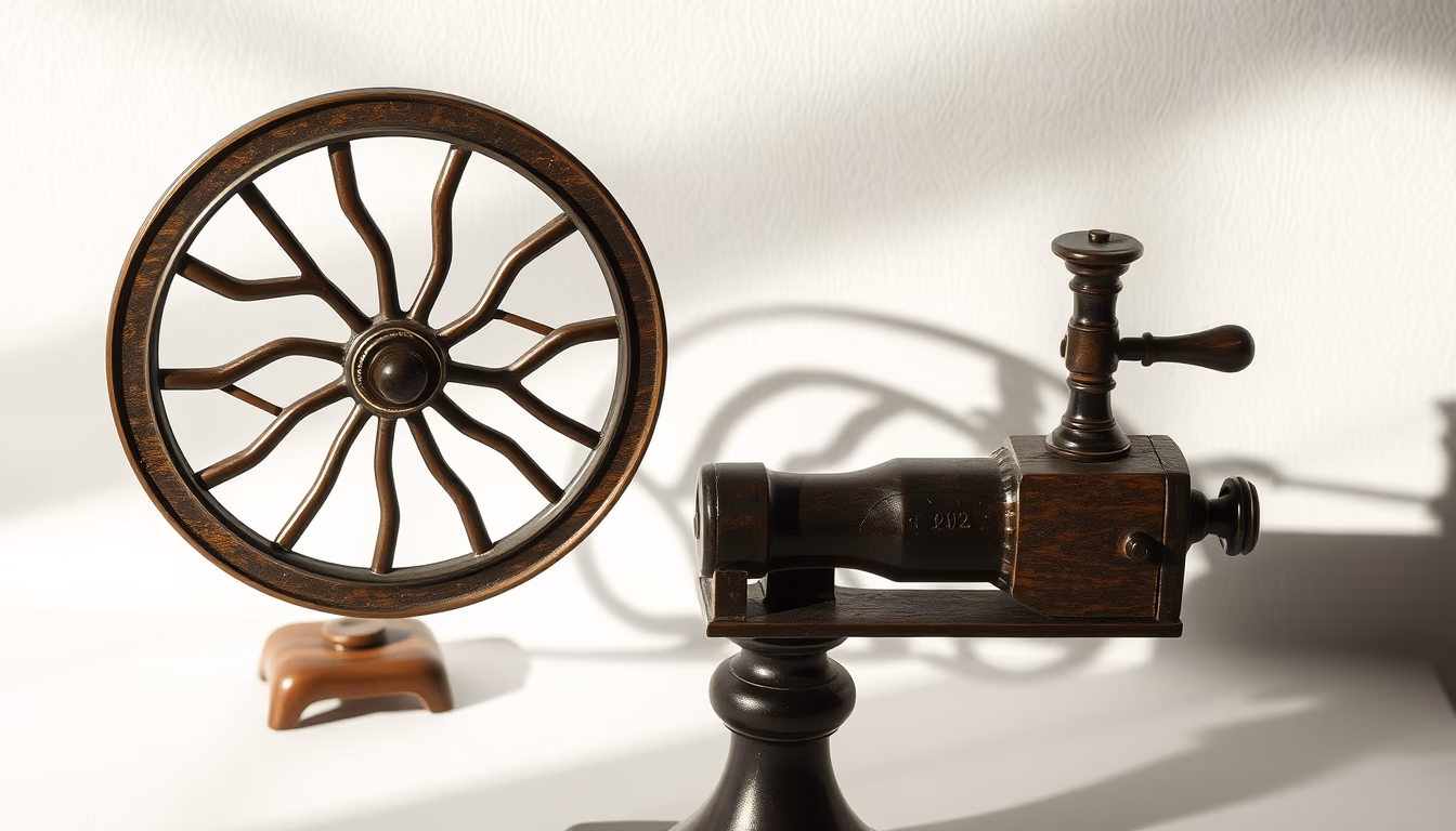 spinning wheel antique in editorial style