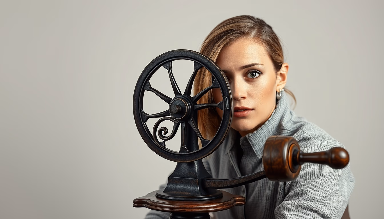 spinning wheel antique in editorial style