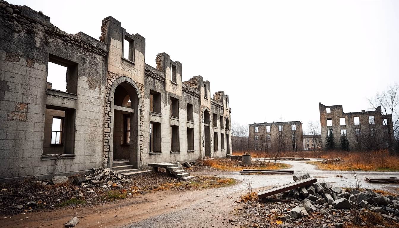 stalingrad ruins in editorial style