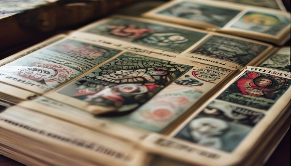 stamp album organized in editorial style