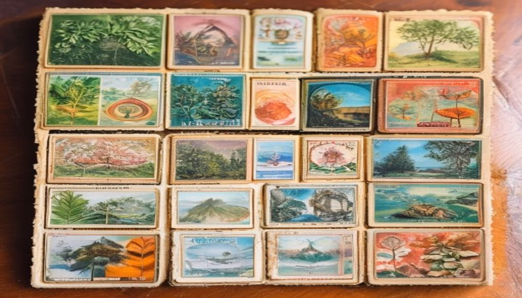 stamp album organized in editorial style