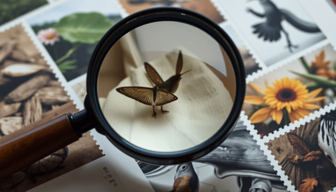 stamp magnifier album in editorial style