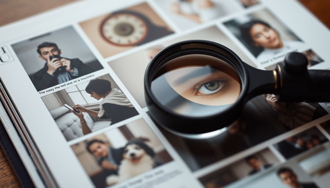 stamp magnifier album in editorial style