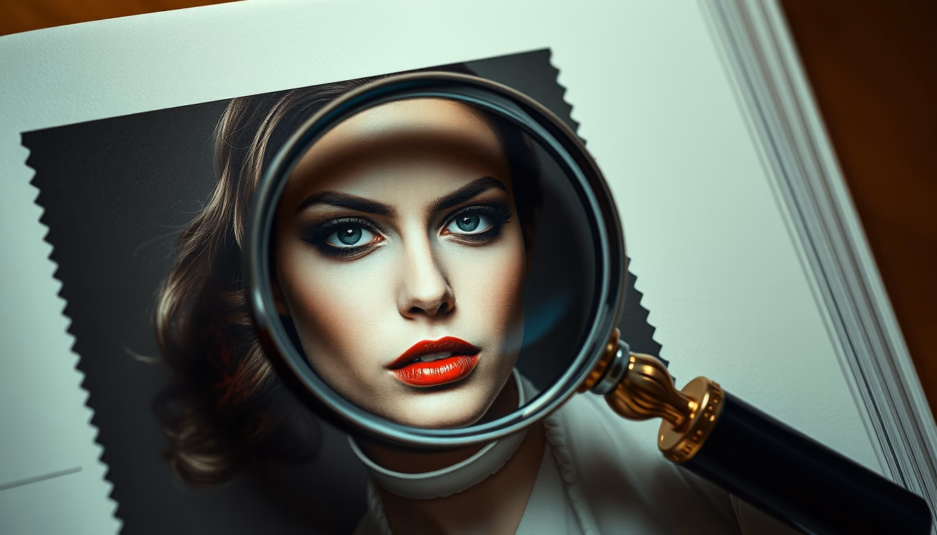 stamp magnifier album in editorial style