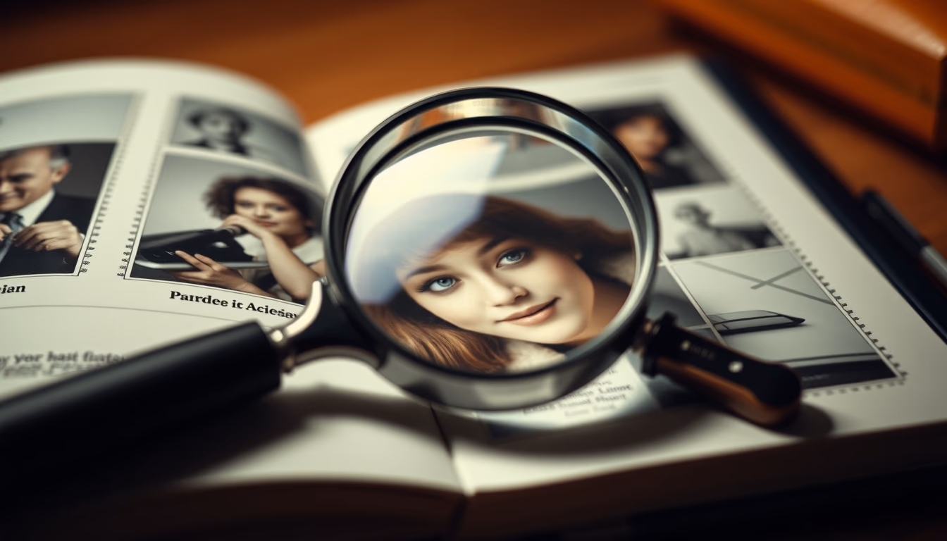 stamp magnifier album in editorial style