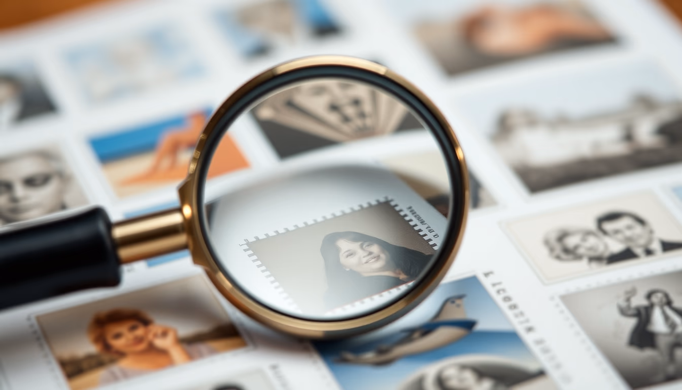 stamp magnifier album in editorial style