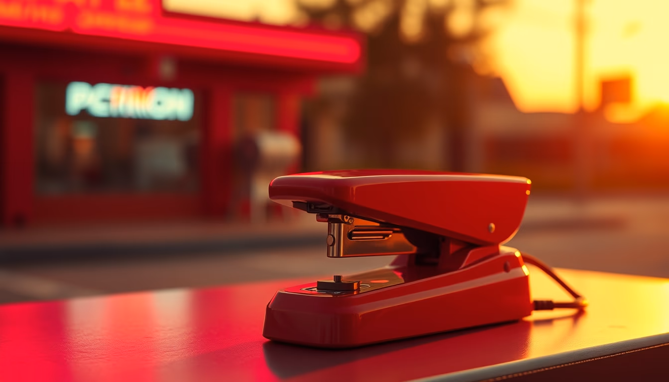 stapler red retro in editorial style