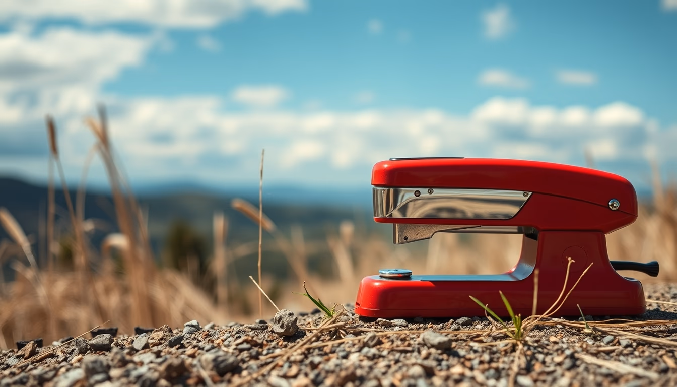 stapler red retro in editorial style