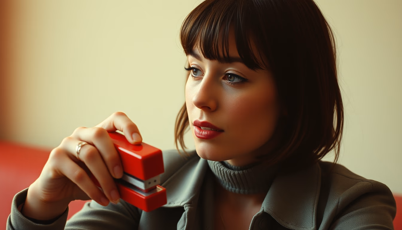 stapler red retro in editorial style