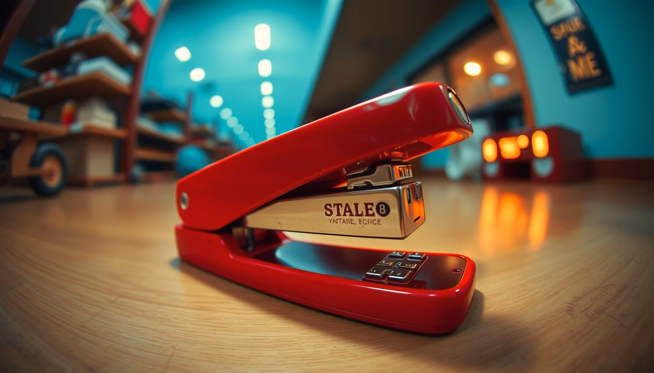 stapler red retro in editorial style
