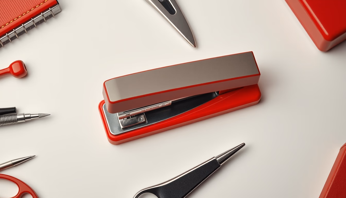 stapler red retro in editorial style