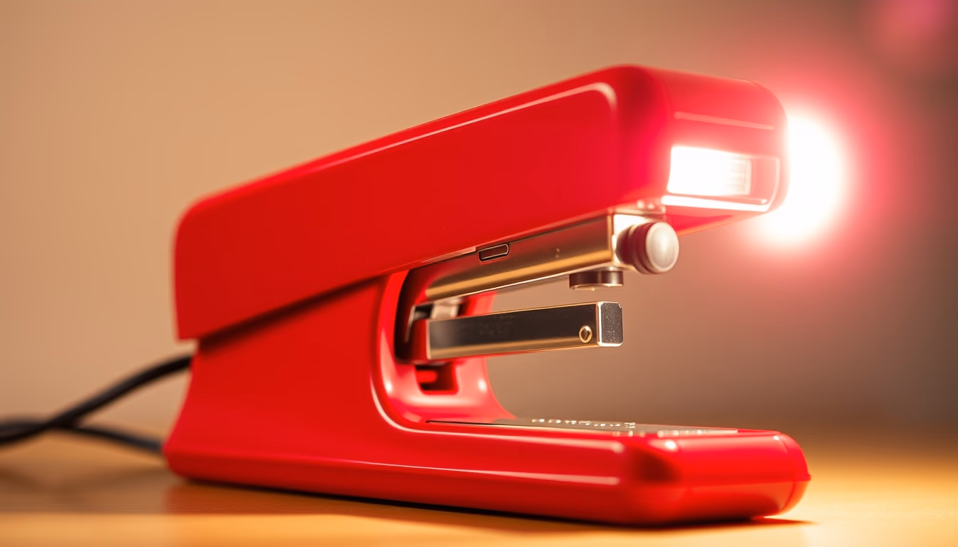 stapler red retro in editorial style