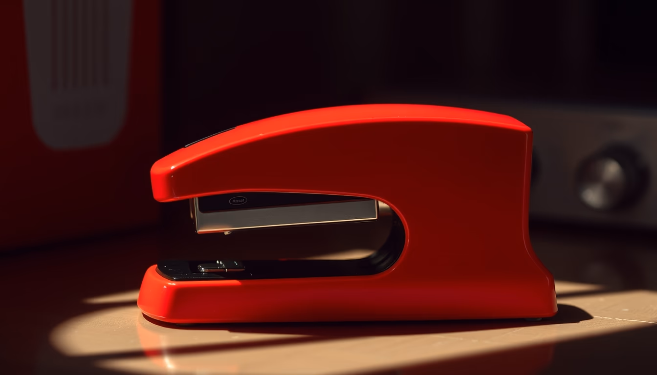 stapler red retro in editorial style
