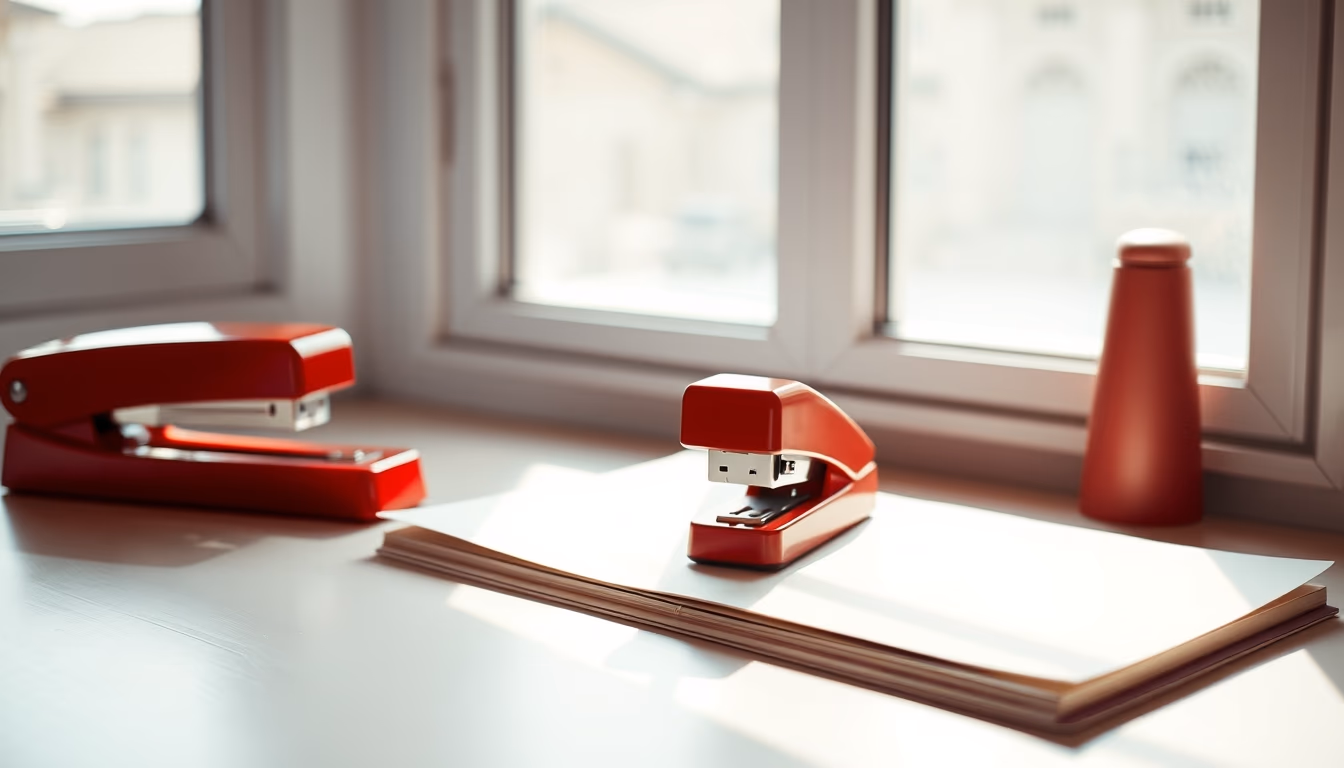 stapler red retro in editorial style