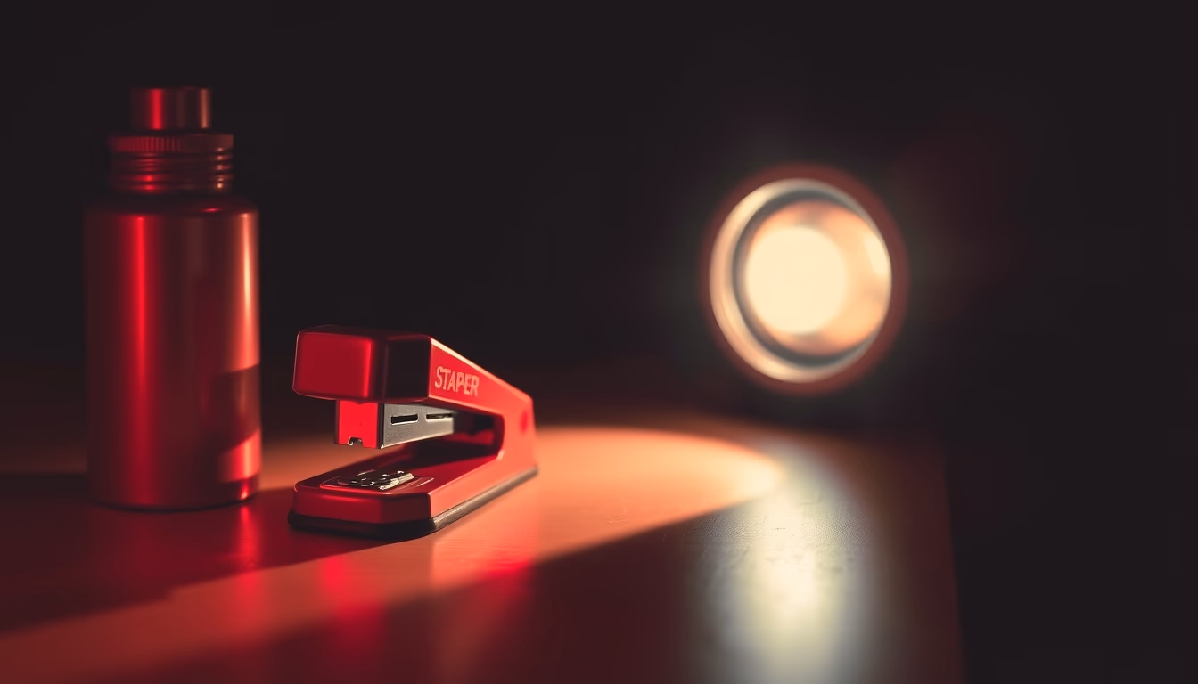 stapler red retro in editorial style