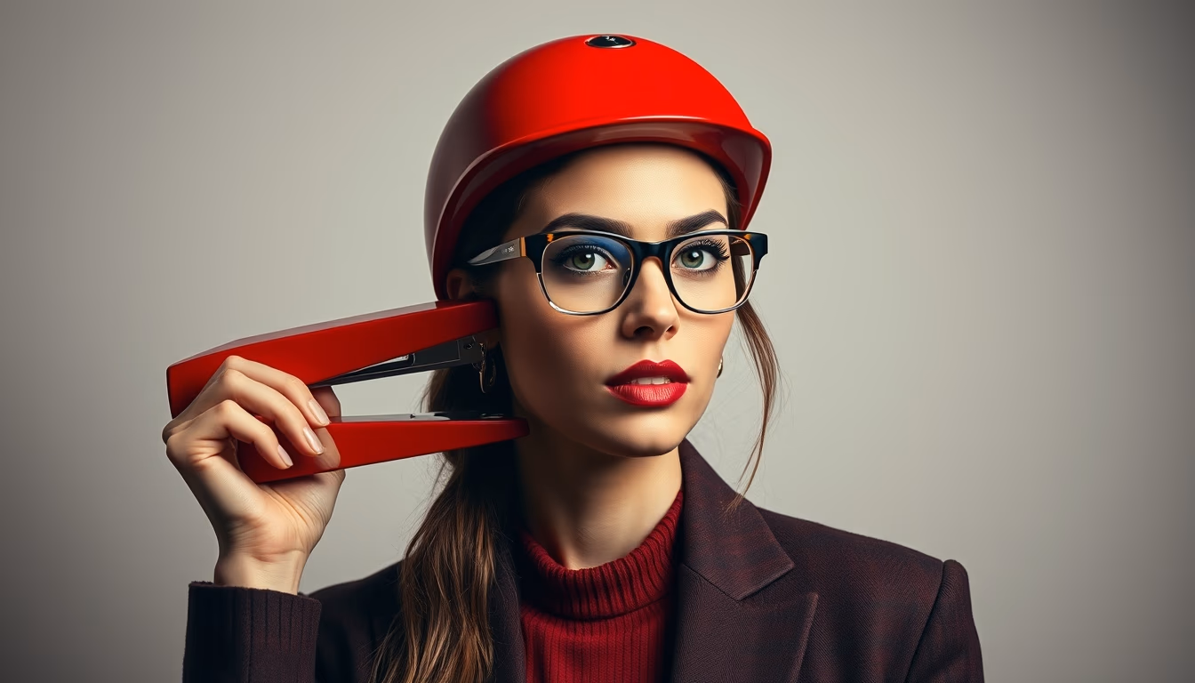 stapler red retro in editorial style
