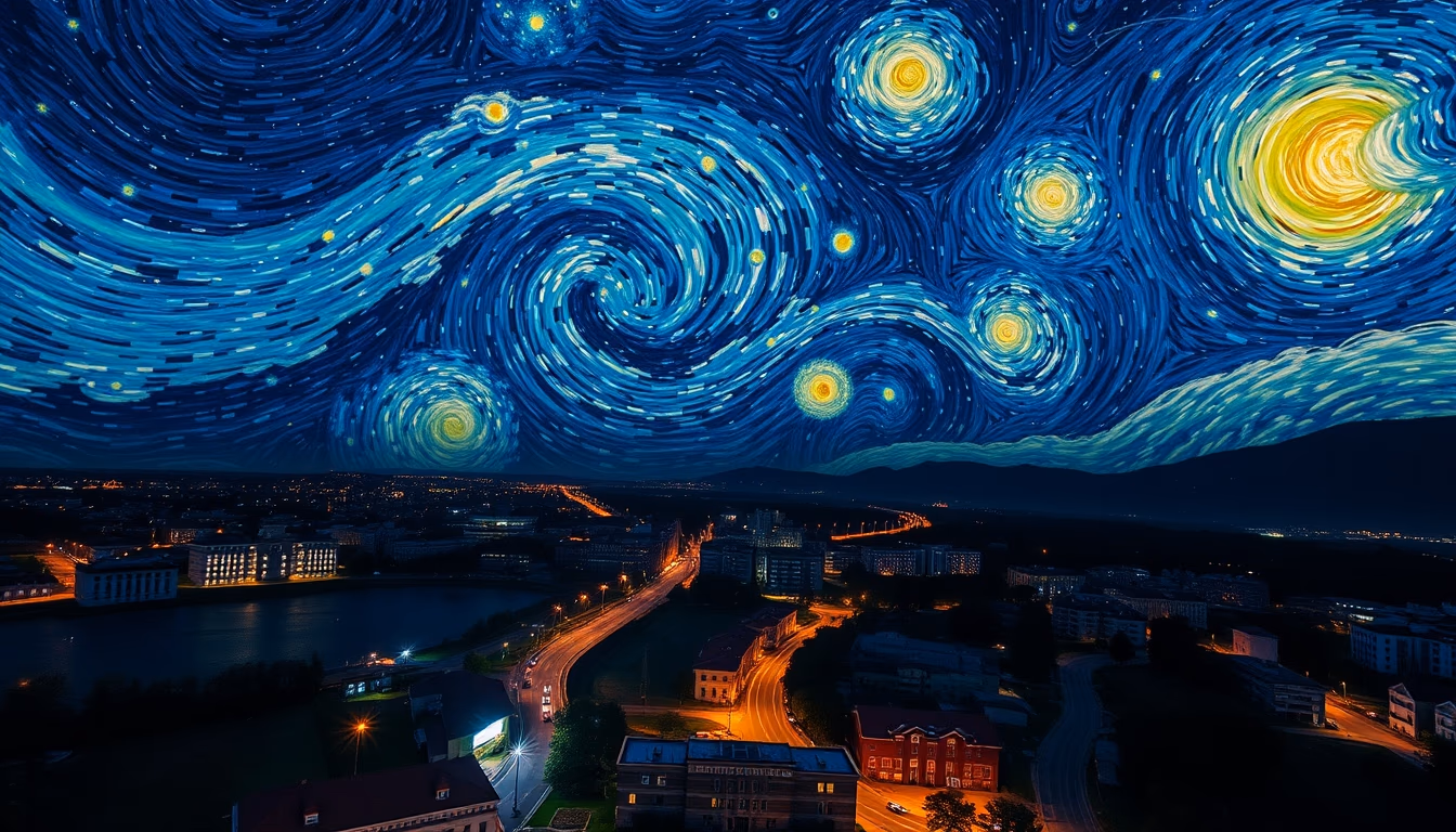 starry night van gogh style in editorial style