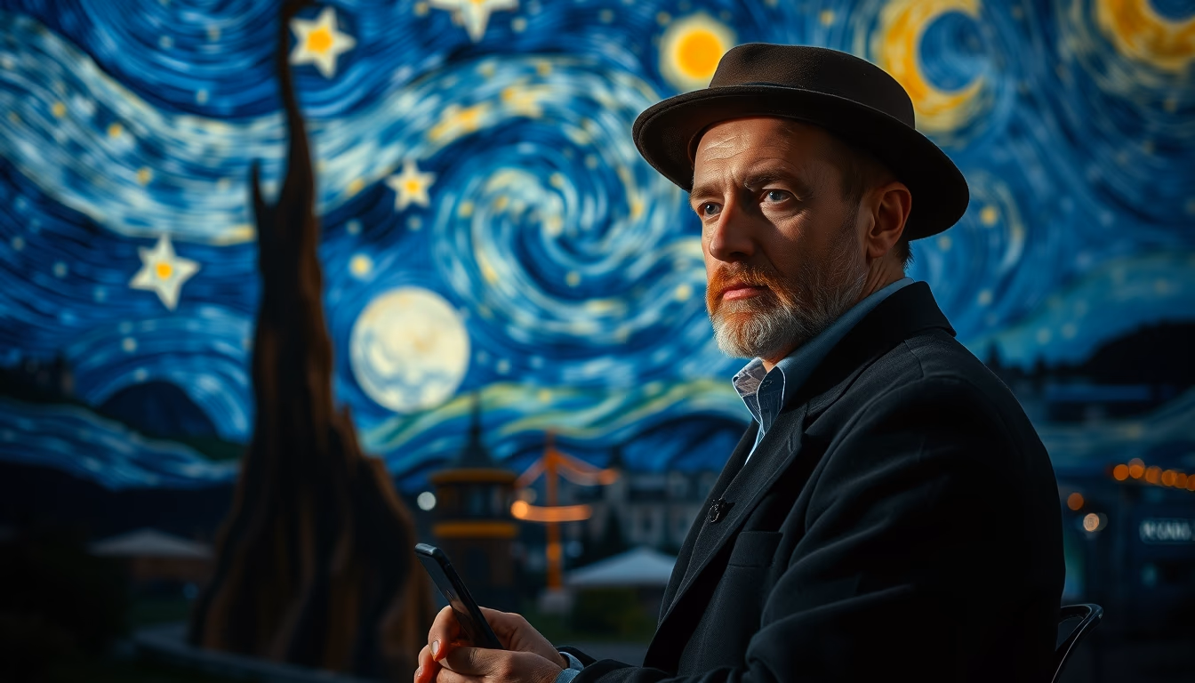 starry night van gogh style in editorial style