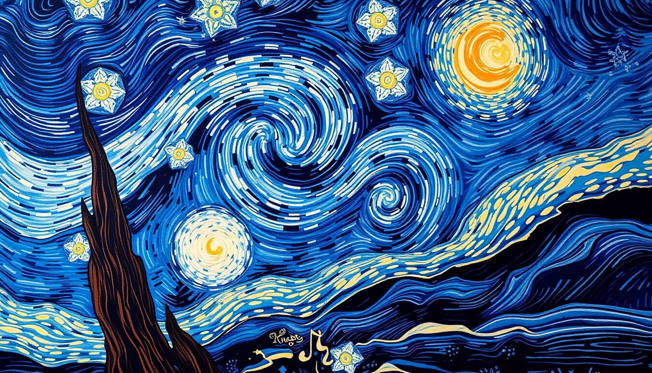starry night van gogh style in editorial style