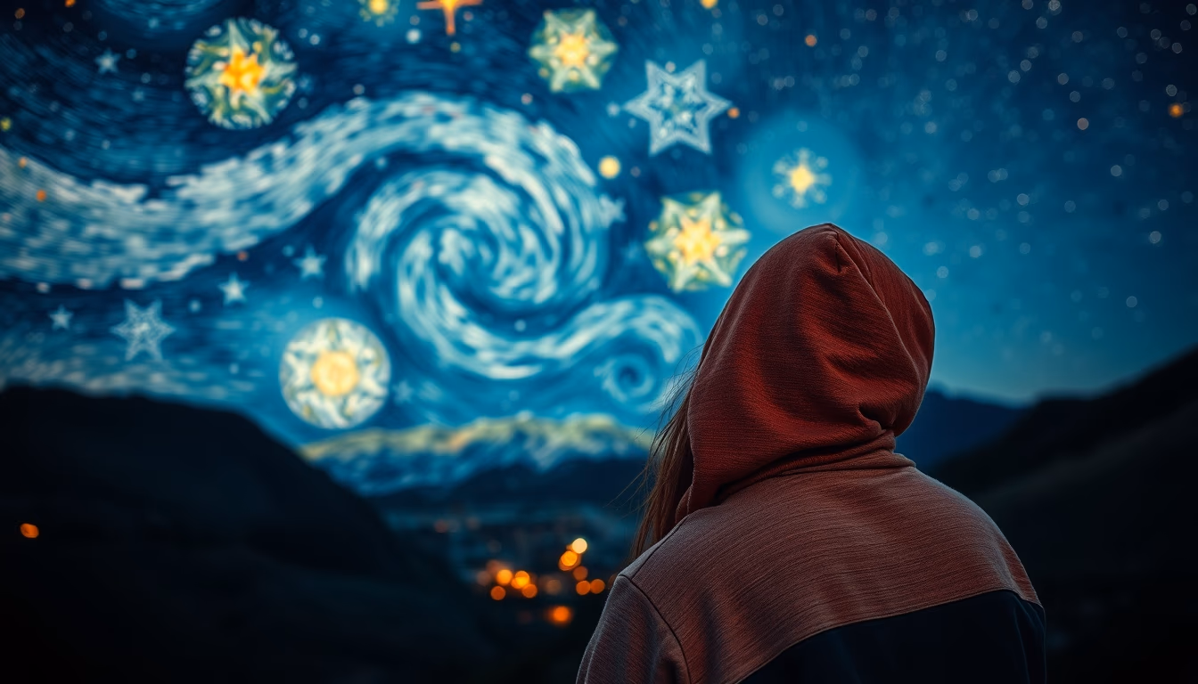 starry night van gogh style in editorial style