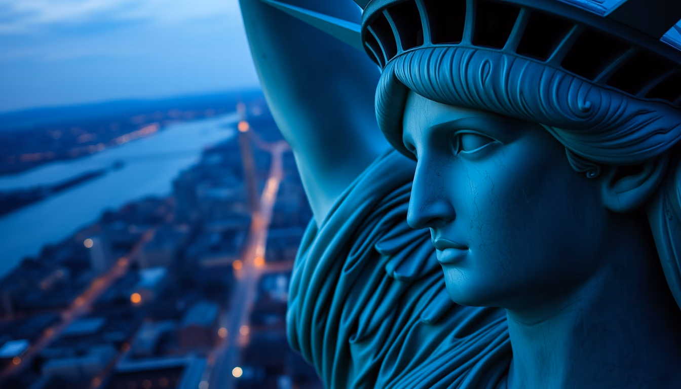 statue of liberty closeup in editorial style