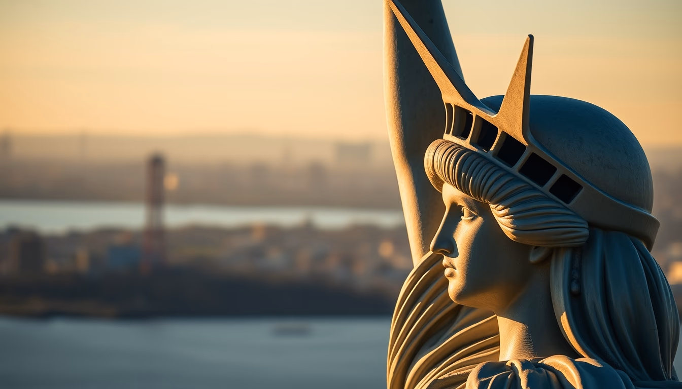 statue of liberty closeup in editorial style
