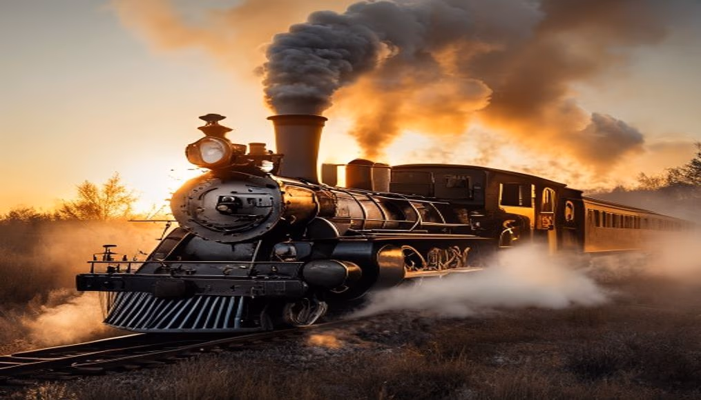 Locomotiva a vapor vintage em estilo editorial