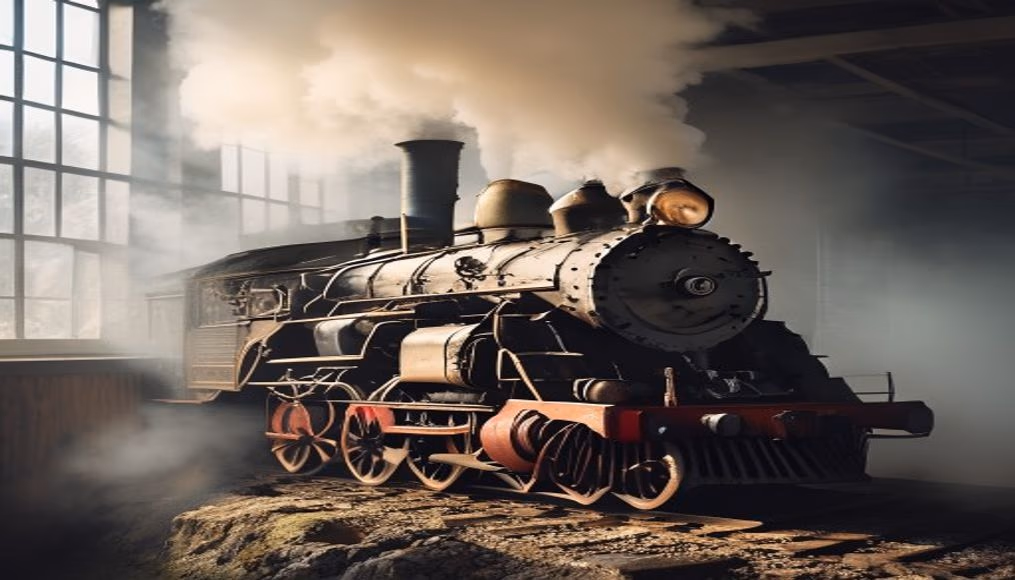 steam locomotive vintage in editorial style