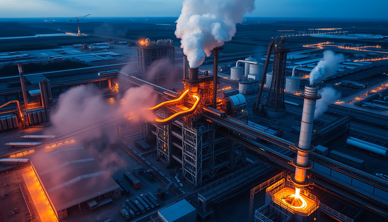 steel mill molten metal in editorial style